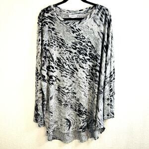 Westbound Women's Gray Animal Print Long Sleeve Crew Neck Sweatshirts Size 2X